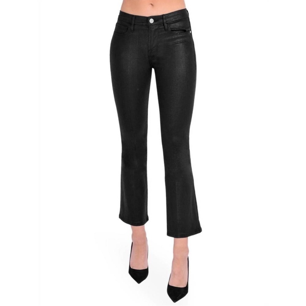 Frame Denim Le Crop Mini Boot Cut Mid Rise Houndstooth Shine Black Sz 24 NEW